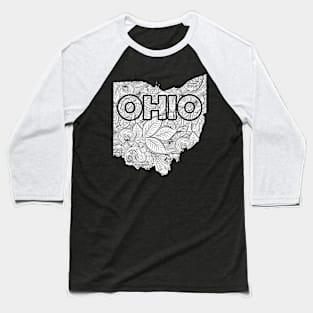 Mandala art map of Ohio with text in white Baseball T-Shirt